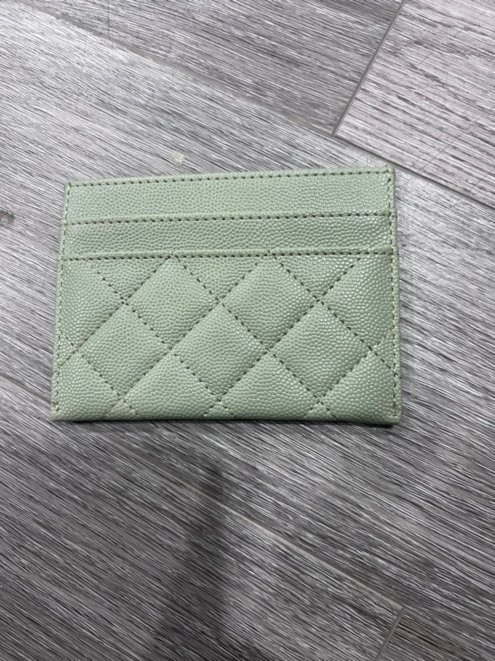 LIGHT GREEN QUILTED CAVIAR CARD HOLDER WALLET